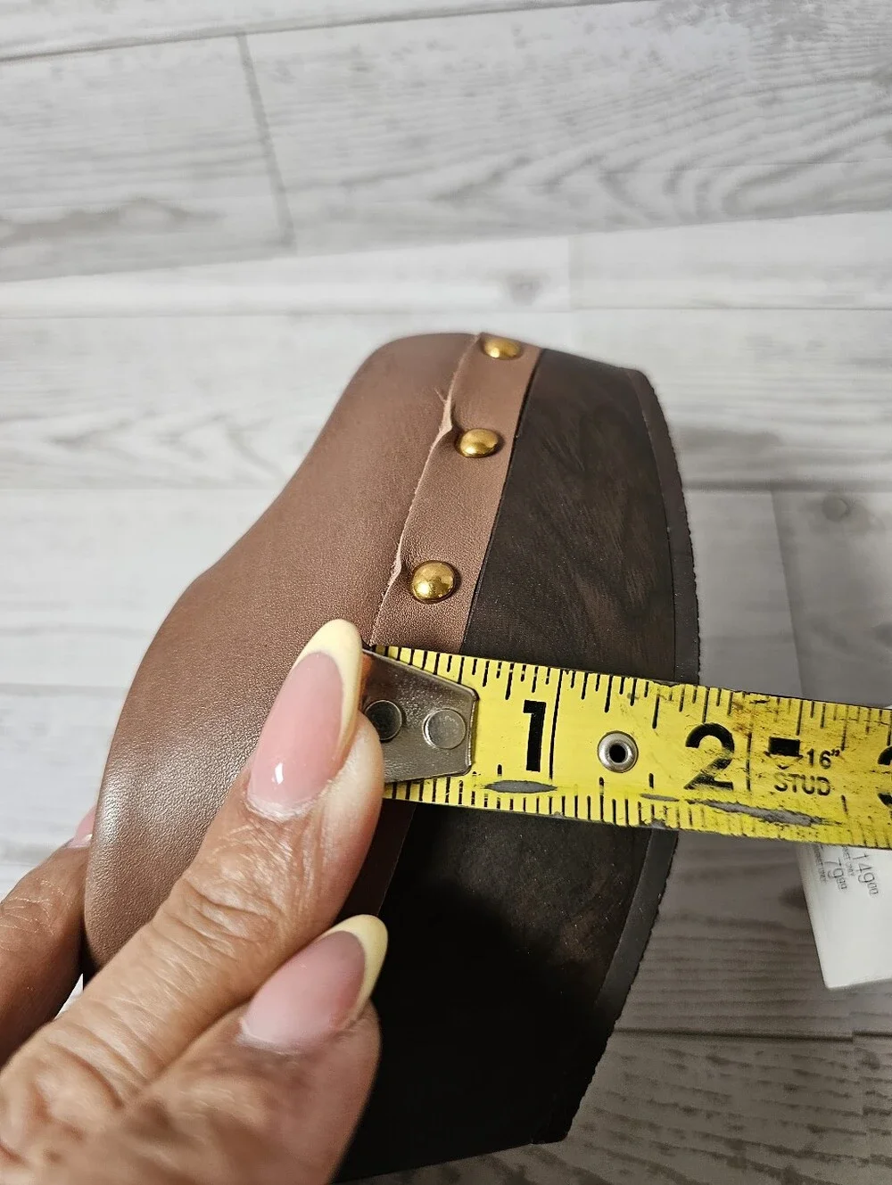 ZARA New Brown Leather Faux Wood Studded Platform Pumps Heels NWT Size 7.5